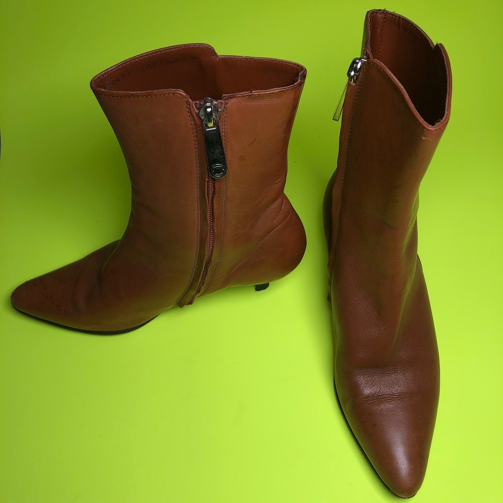 Bally Hampton Ankle Boots Women 6 US Cognac Brown Leather Pointed Toe Italy